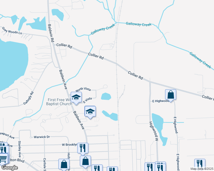 map of restaurants, bars, coffee shops, grocery stores, and more near 368 Vista Drive in Auburn Hills