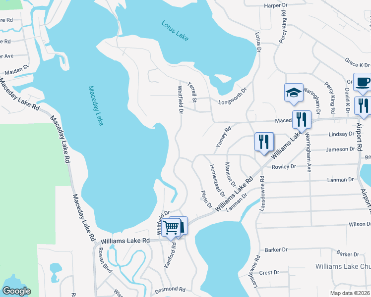 map of restaurants, bars, coffee shops, grocery stores, and more near 3400 Whitfield Drive in Waterford Township