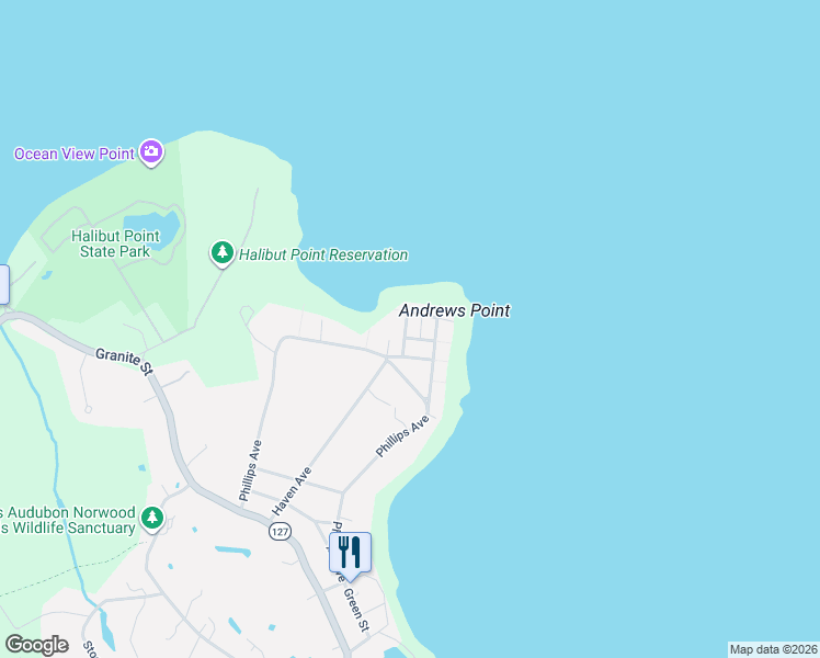 map of restaurants, bars, coffee shops, grocery stores, and more near 3 Gale Avenue in Rockport