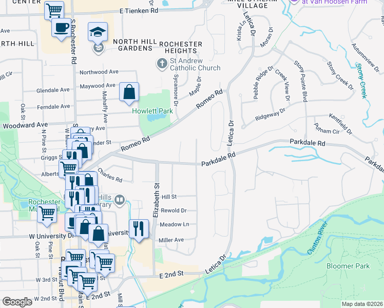map of restaurants, bars, coffee shops, grocery stores, and more near 819 Miller Avenue in Rochester