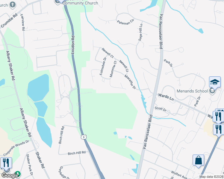 map of restaurants, bars, coffee shops, grocery stores, and more near 7 Momrow Terrace in Menands