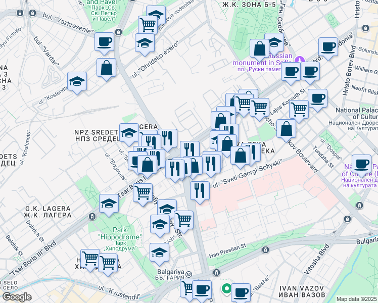 map of restaurants, bars, coffee shops, grocery stores, and more near 89 bulevard "General Eduard I. Totleben" in Sofia