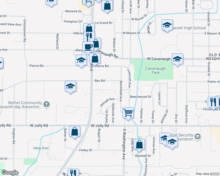 map of restaurants, bars, coffee shops, grocery stores, and more near 914 Vincent Court in Lansing
