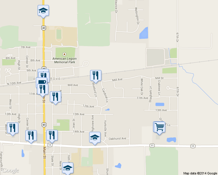 map of restaurants, bars, coffee shops, grocery stores, and more near 1031 Cardinal Ct in Union Grove