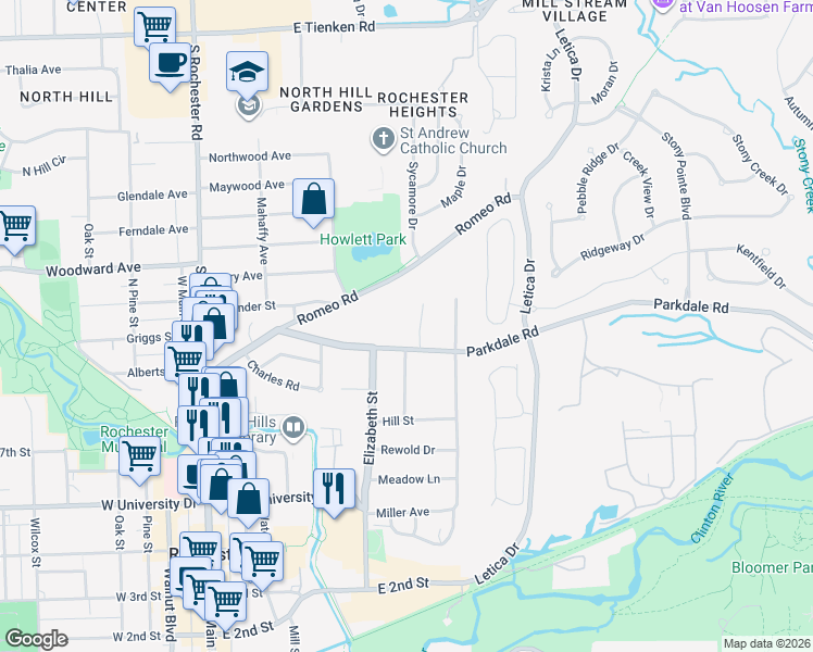 map of restaurants, bars, coffee shops, grocery stores, and more near 801 Plate Street in Rochester