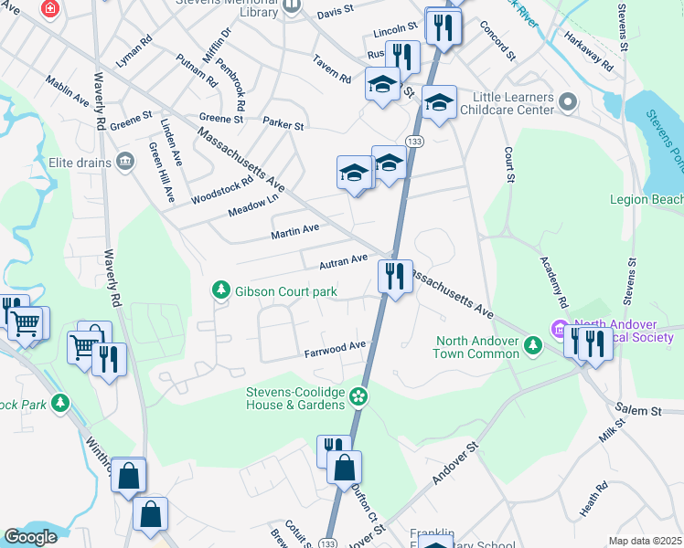 map of restaurants, bars, coffee shops, grocery stores, and more near 37 Fernview Avenue in North Andover