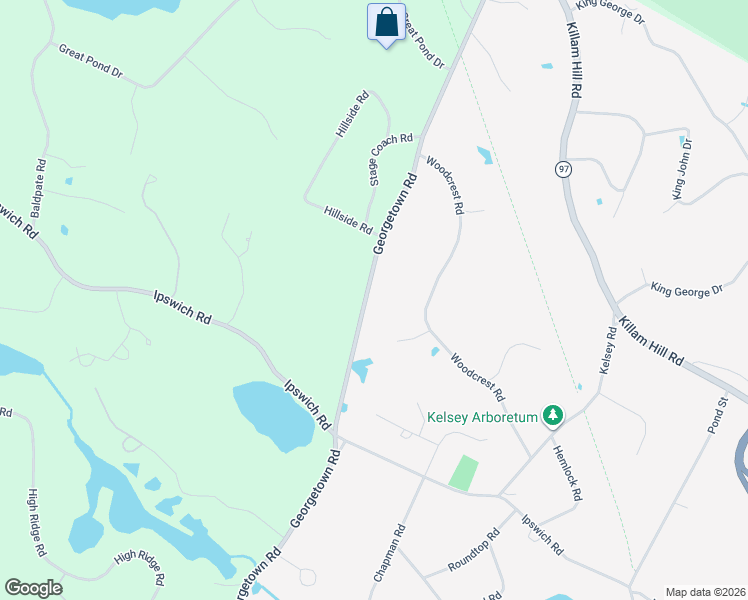 map of restaurants, bars, coffee shops, grocery stores, and more near 179 Georgetown Road in Boxford