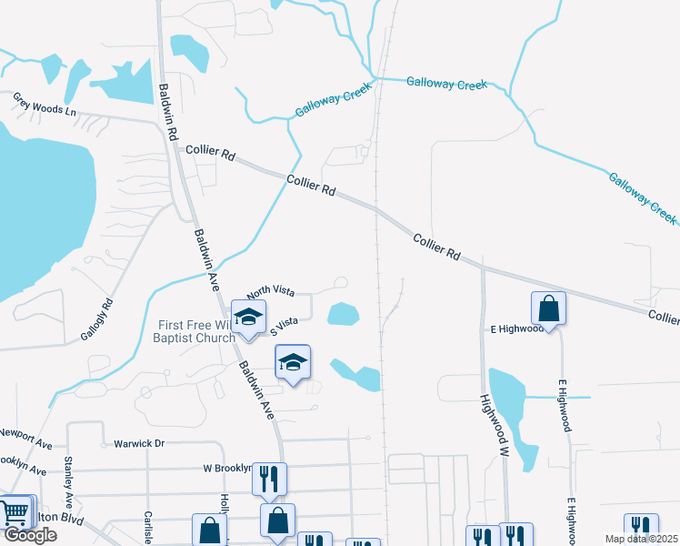 map of restaurants, bars, coffee shops, grocery stores, and more near 368 Vista Drive in Auburn Hills