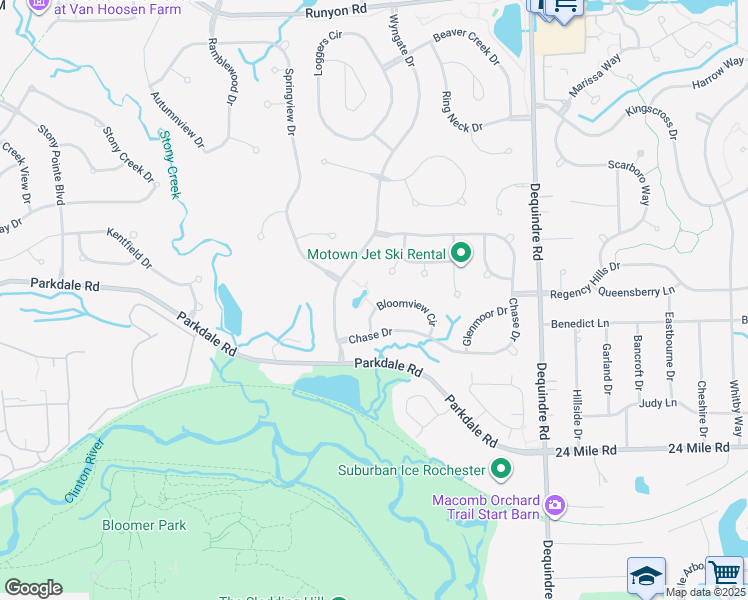 map of restaurants, bars, coffee shops, grocery stores, and more near 1033 Bloomview Circle in Rochester