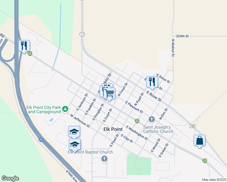 map of restaurants, bars, coffee shops, grocery stores, and more near in Elk Point