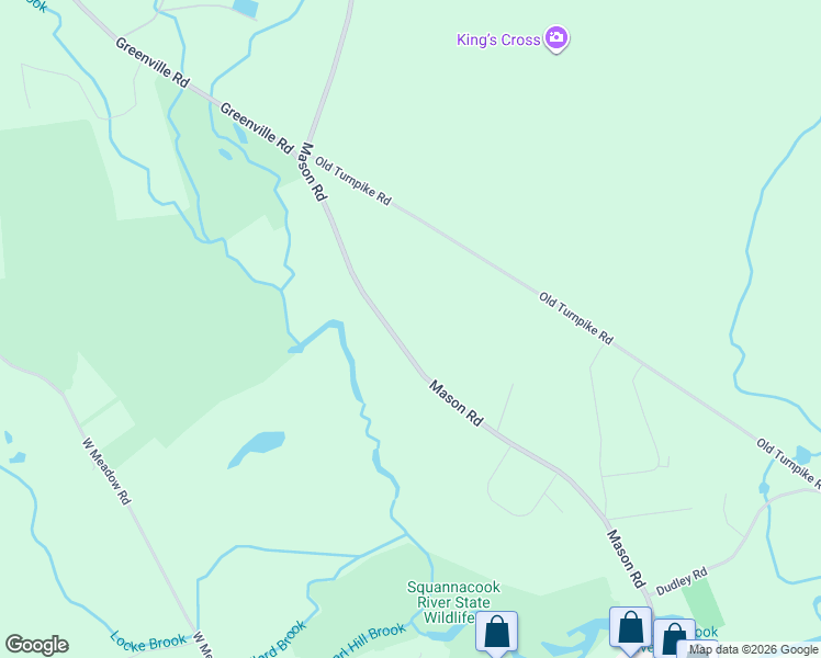 map of restaurants, bars, coffee shops, grocery stores, and more near 101 Mason Road in Townsend