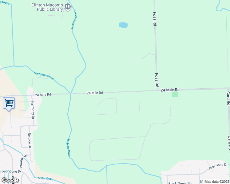 map of restaurants, bars, coffee shops, grocery stores, and more near 24 Mile Road in Macomb