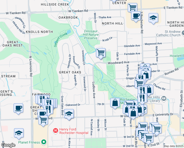 map of restaurants, bars, coffee shops, grocery stores, and more near 833 Ludlow Avenue in Rochester