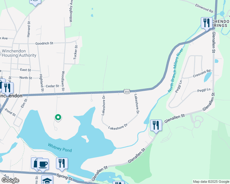 map of restaurants, bars, coffee shops, grocery stores, and more near 337 Maple Street in Winchendon