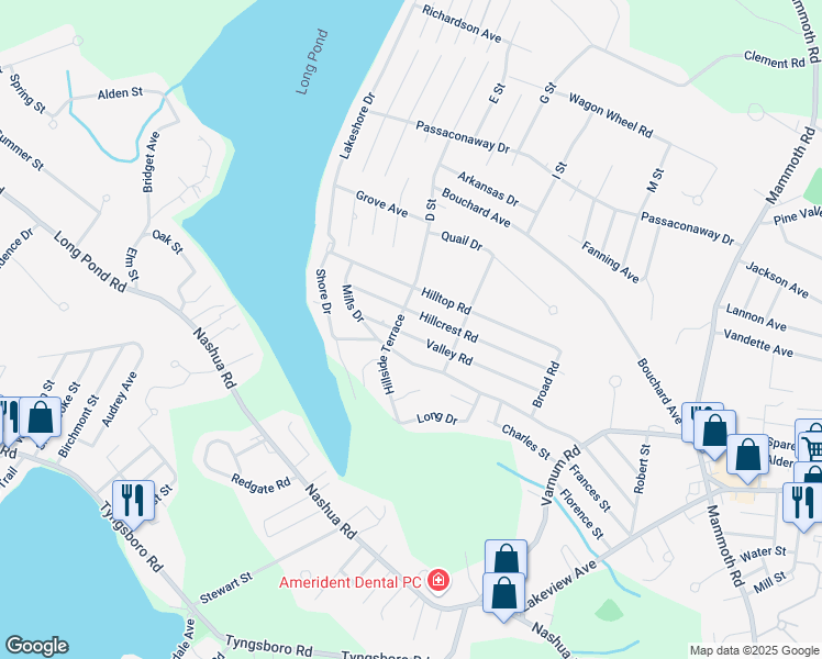 map of restaurants, bars, coffee shops, grocery stores, and more near 106 Valley Road in Dracut
