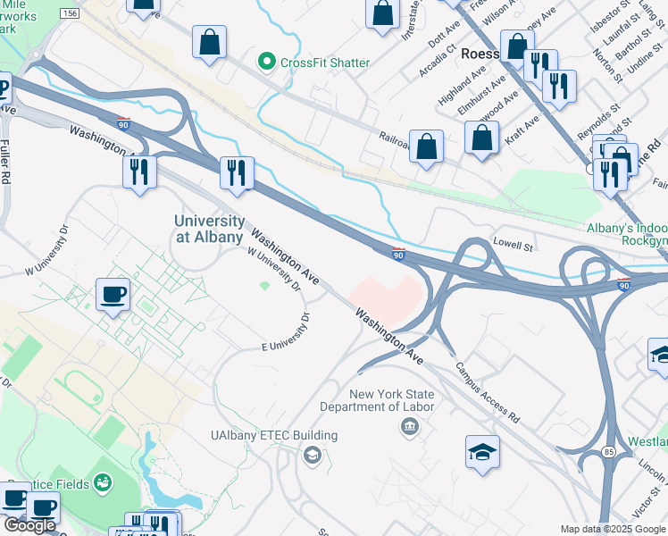 map of restaurants, bars, coffee shops, grocery stores, and more near in Albany