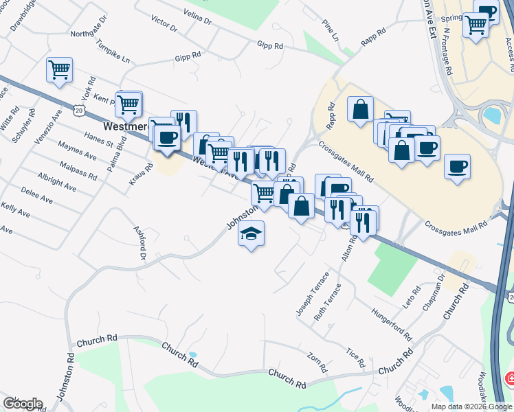 map of restaurants, bars, coffee shops, grocery stores, and more near 6240-6298 County Road 203 in Albany