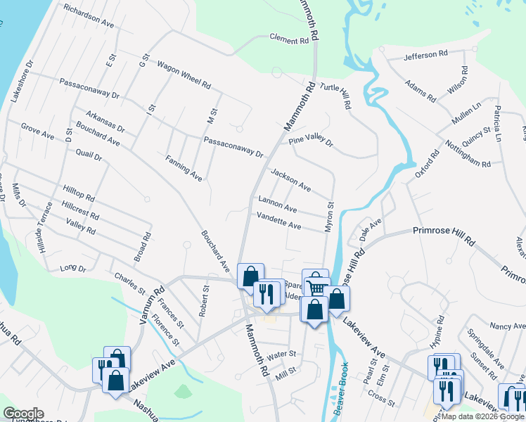 map of restaurants, bars, coffee shops, grocery stores, and more near 10 Vandette Avenue in Dracut