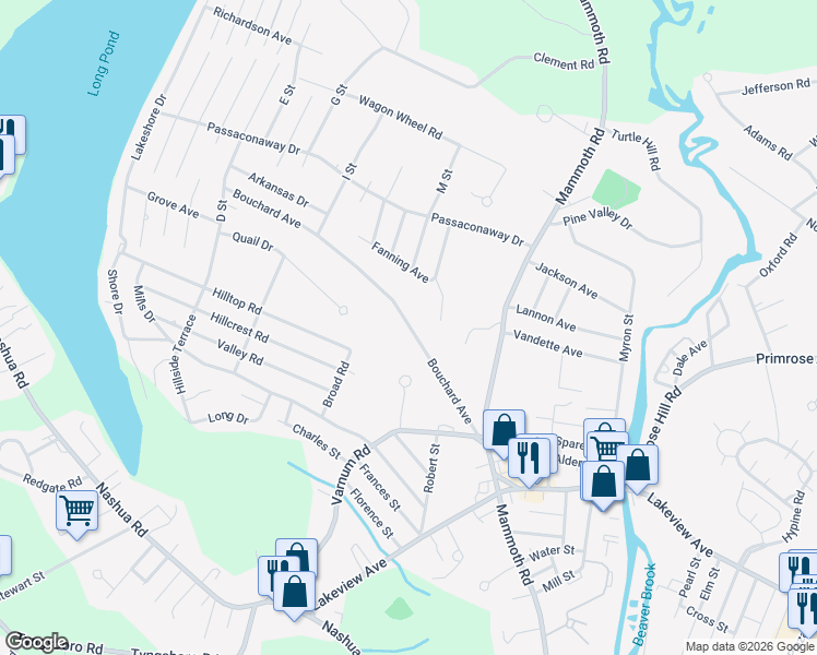 map of restaurants, bars, coffee shops, grocery stores, and more near 100 Bouchard Avenue in Dracut