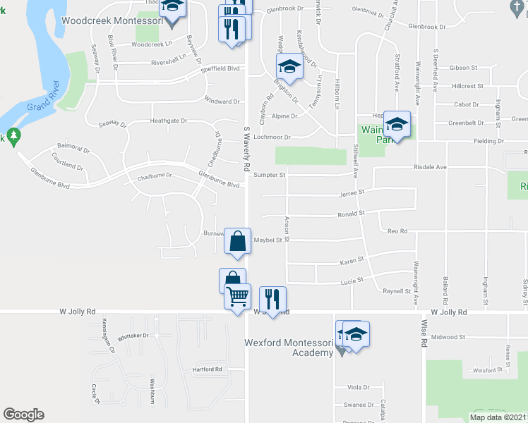 map of restaurants, bars, coffee shops, grocery stores, and more near 3808 Ronald Street in Lansing