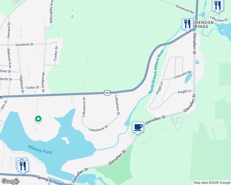 map of restaurants, bars, coffee shops, grocery stores, and more near 398 Maple Street in Winchendon