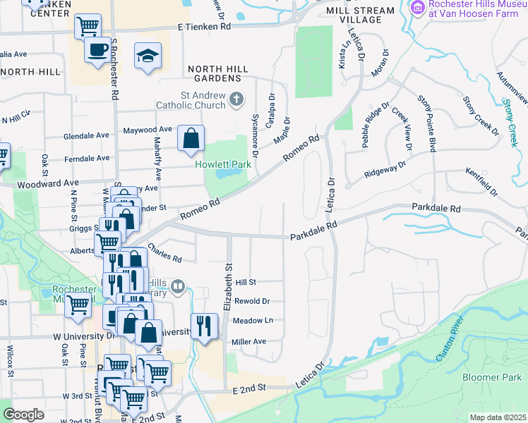 map of restaurants, bars, coffee shops, grocery stores, and more near 810 Plate Street in Rochester