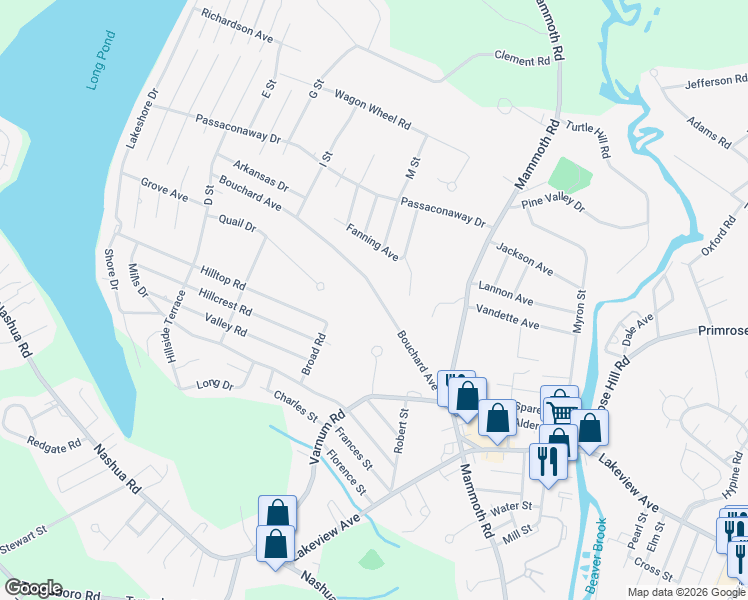map of restaurants, bars, coffee shops, grocery stores, and more near 100 Bouchard Avenue in Dracut