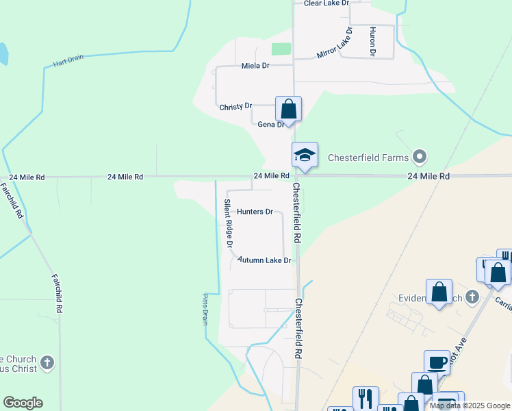 map of restaurants, bars, coffee shops, grocery stores, and more near 26570 Hunters Drive in New Baltimore