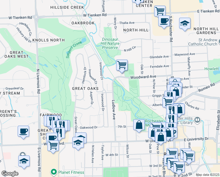 map of restaurants, bars, coffee shops, grocery stores, and more near 837 Ludlow Avenue in Rochester