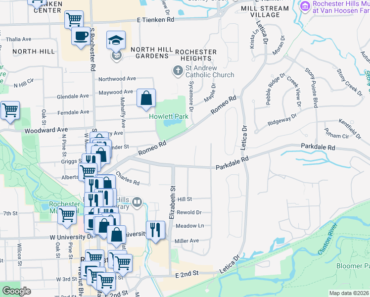map of restaurants, bars, coffee shops, grocery stores, and more near 433 Parkdale Avenue in Rochester