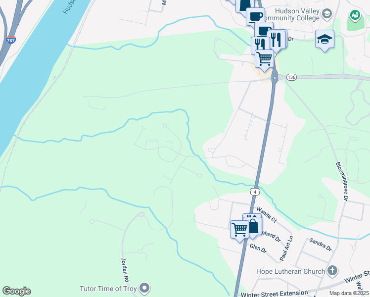 map of restaurants, bars, coffee shops, grocery stores, and more near 97 Glenwood Road in Troy