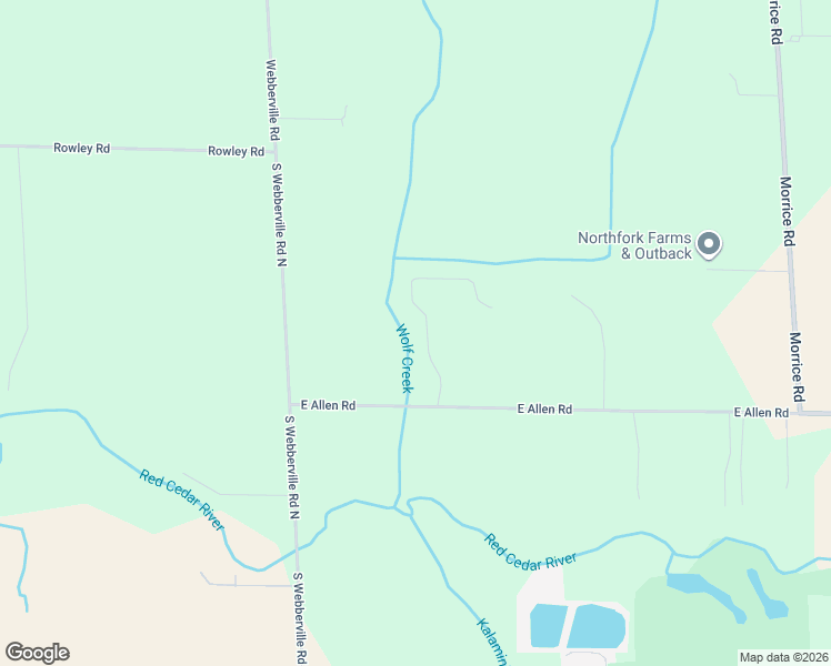 map of restaurants, bars, coffee shops, grocery stores, and more near 4625 East Allen Road in Webberville