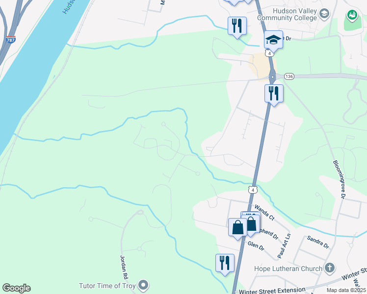 map of restaurants, bars, coffee shops, grocery stores, and more near 97 Glenwood Road in Troy