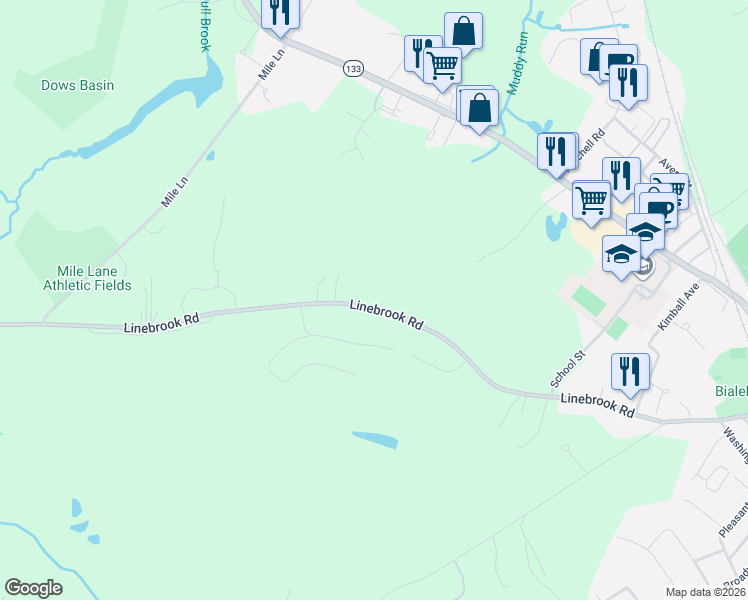 map of restaurants, bars, coffee shops, grocery stores, and more near 137 Linebrook Road in Ipswich