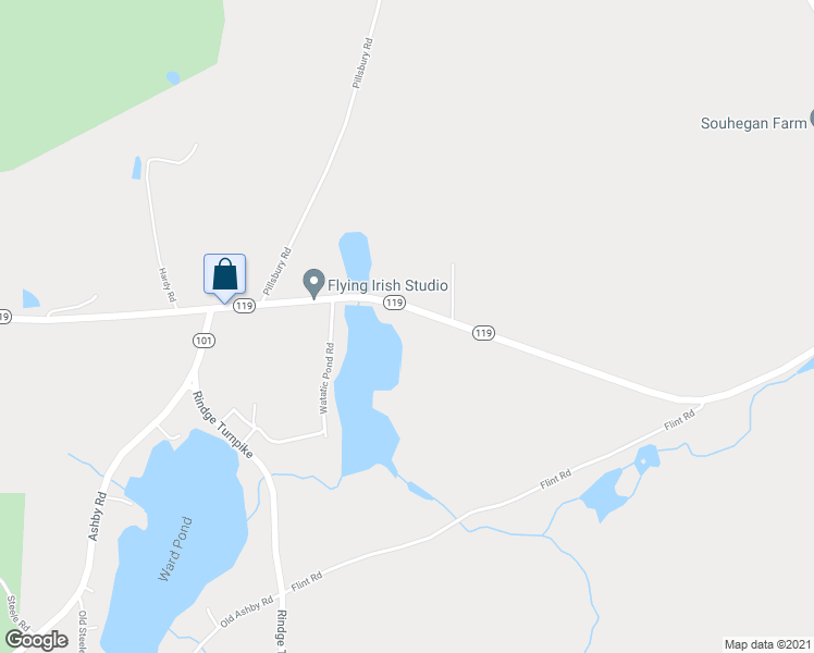 map of restaurants, bars, coffee shops, grocery stores, and more near 2376 West State Road in Ashby