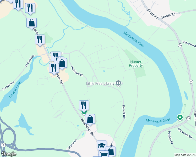 map of restaurants, bars, coffee shops, grocery stores, and more near 89 Farwell Road in Tyngsborough