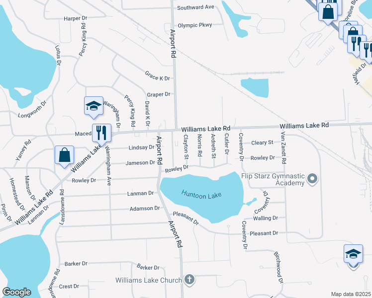 map of restaurants, bars, coffee shops, grocery stores, and more near 3446 Clayton St in Waterford Township