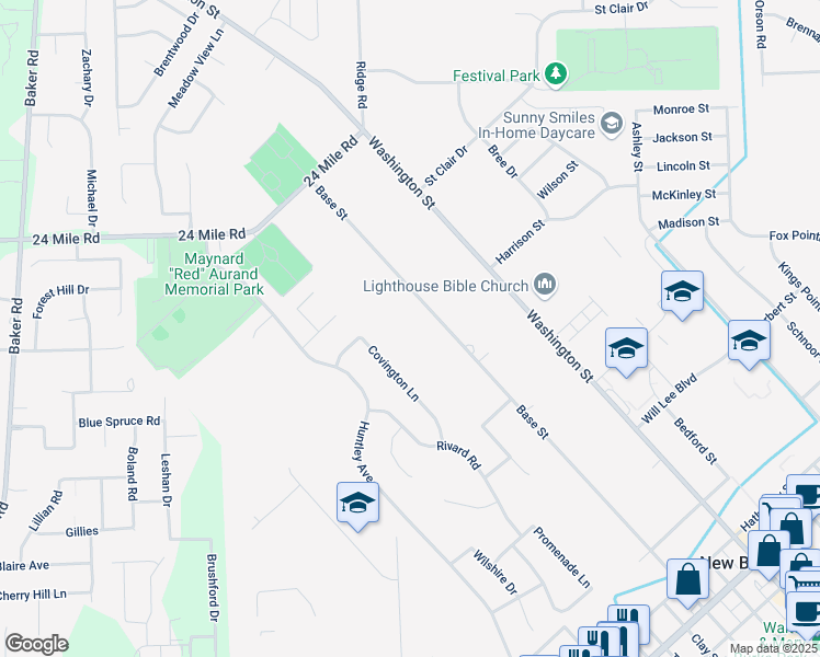map of restaurants, bars, coffee shops, grocery stores, and more near 52421 Base Street in New Baltimore