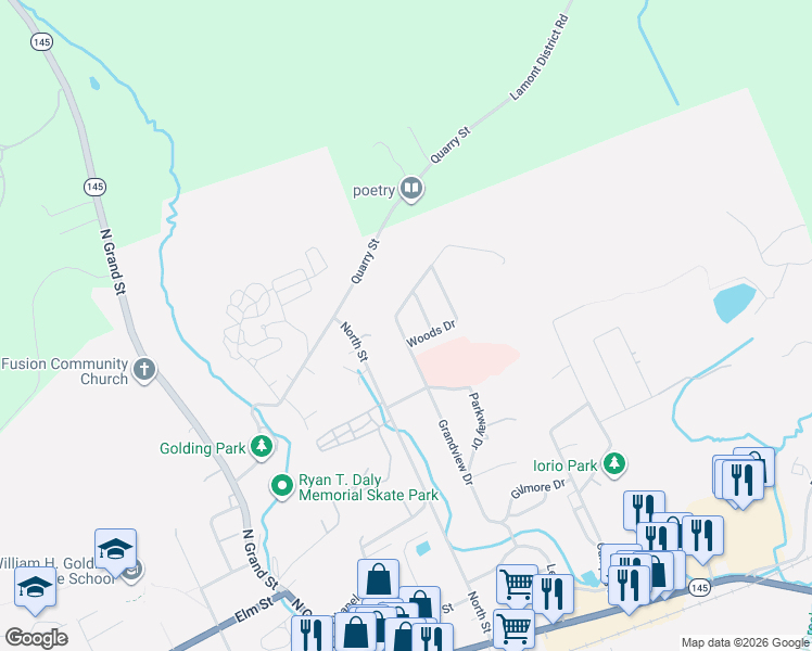 map of restaurants, bars, coffee shops, grocery stores, and more near 103 Overlook Drive in Cobleskill