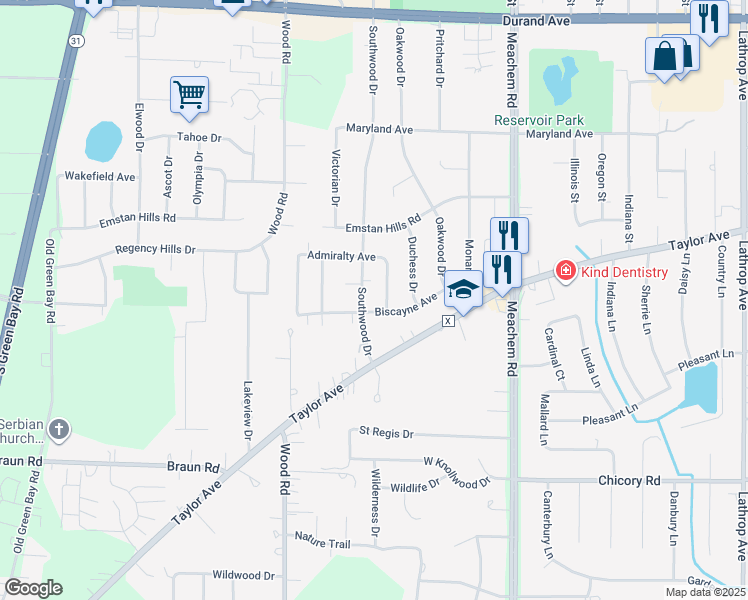map of restaurants, bars, coffee shops, grocery stores, and more near 3702 Princess Place in Racine