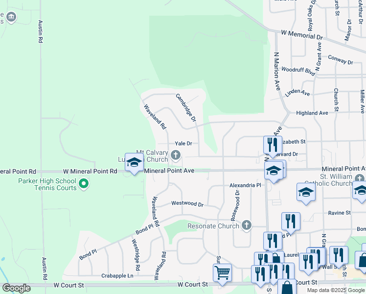 map of restaurants, bars, coffee shops, grocery stores, and more near 2938 Yale Drive in Janesville