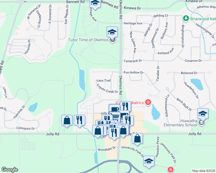 map of restaurants, bars, coffee shops, grocery stores, and more near 2321 Taos Trail in Meridian charter Township