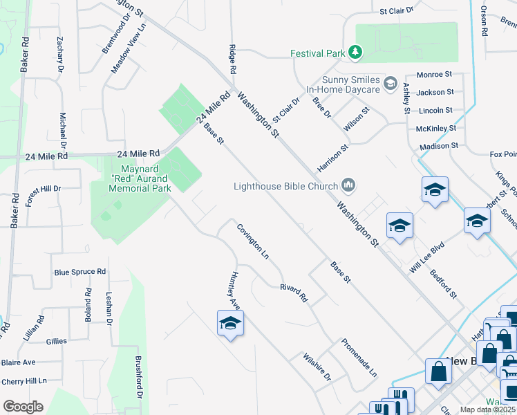 map of restaurants, bars, coffee shops, grocery stores, and more near 52421 Base Street in New Baltimore