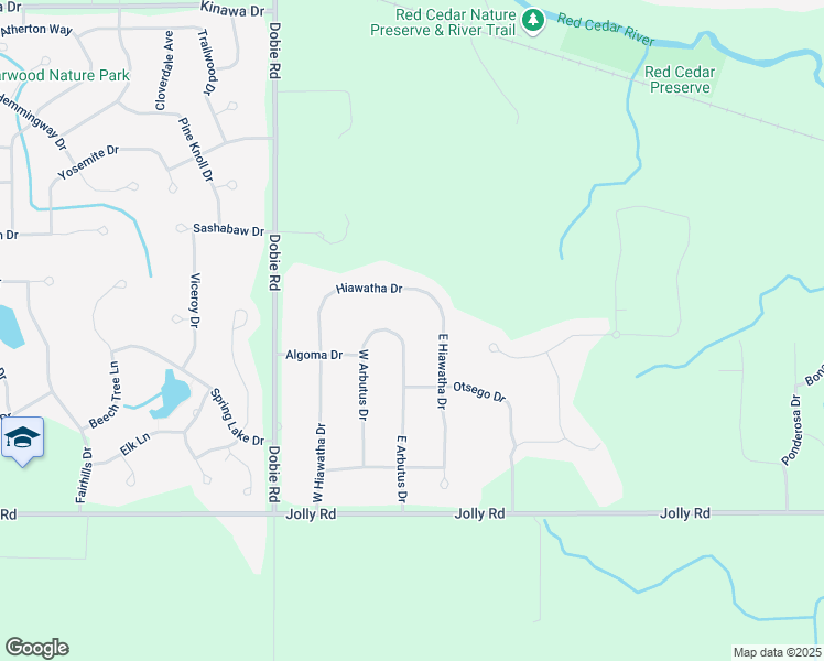 map of restaurants, bars, coffee shops, grocery stores, and more near 3640 East Arbutus Drive in Meridian Charter Township