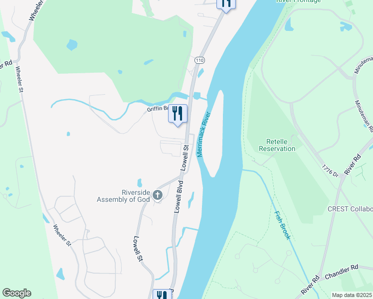 map of restaurants, bars, coffee shops, grocery stores, and more near 679 Lowell Street in Methuen