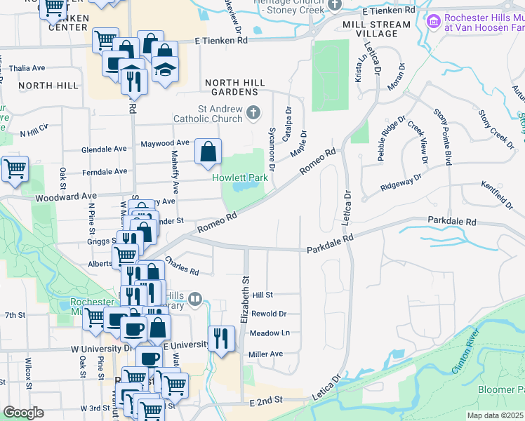 map of restaurants, bars, coffee shops, grocery stores, and more near 318 Romeo Road in Rochester