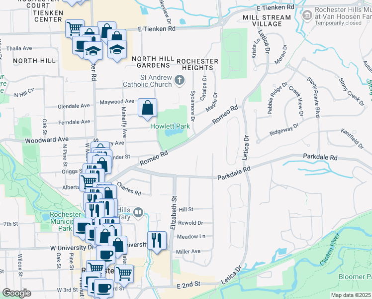 map of restaurants, bars, coffee shops, grocery stores, and more near 318 Romeo Road in Rochester