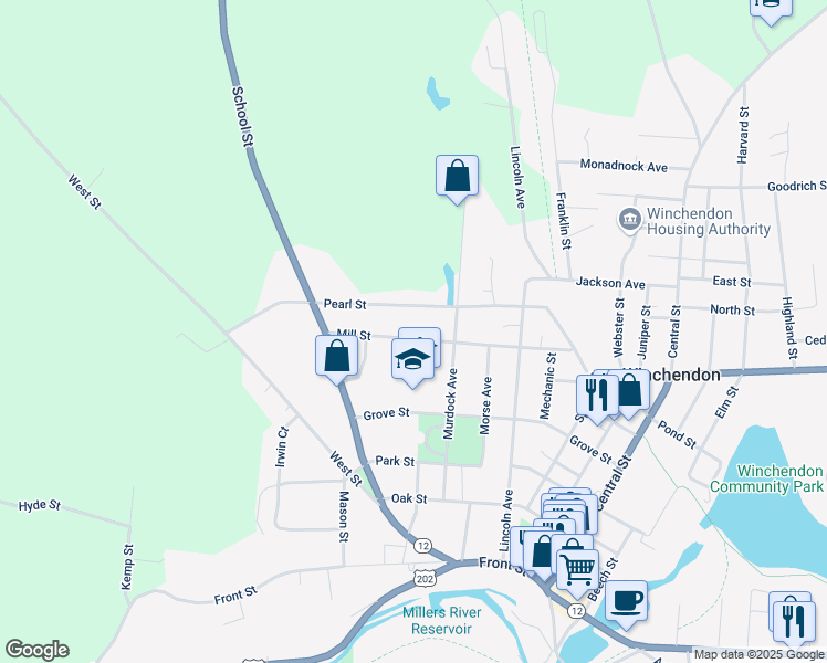 map of restaurants, bars, coffee shops, grocery stores, and more near 141 Mill Street in Winchendon