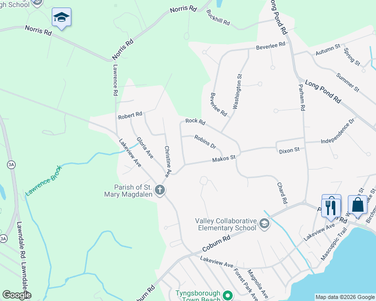 map of restaurants, bars, coffee shops, grocery stores, and more near 33 Rock Road in Tyngsborough