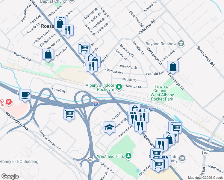 map of restaurants, bars, coffee shops, grocery stores, and more near 5 Vatrano Road in Albany